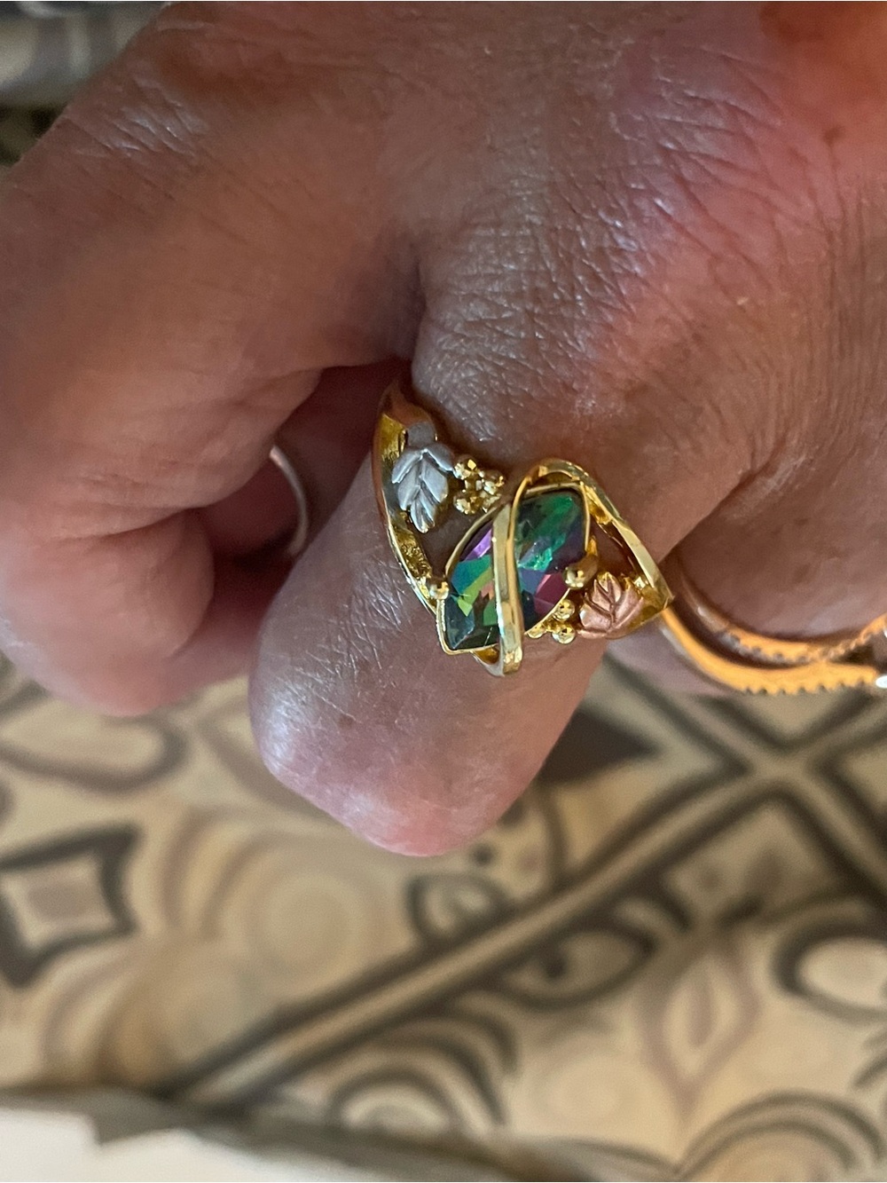 Gold-Tone Multicolor Mystic Topaz Leaf Ring - Women Jewelry
